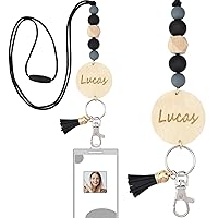 Munchewy Personalized Teacher Lanyard for Badges and Keys | Durable Handmade Beaded Lanyard with Breakaway Clasp & Laser Carved Name | Scratch Resistant Name Tag | Cute Teacher Lanyard - Black
