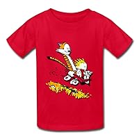 Funny O Collar Calvin And Hobbes Kid's Boys And Girls T Shirt Red US Size L