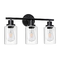 Unicozin Modern Bathroom Light Fixtures, 3 Light Vanity Lights, Black Wall Lamp with Clear Glass for Bathroom, Mirror, Living Room, Bedroom, Hallway, E26 Base
