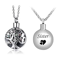 Life Tree Stainless Steel Ash Memorial Necklace Urn Pendant Keepsake Cremation Jewelry DAD and MOM (Sister)