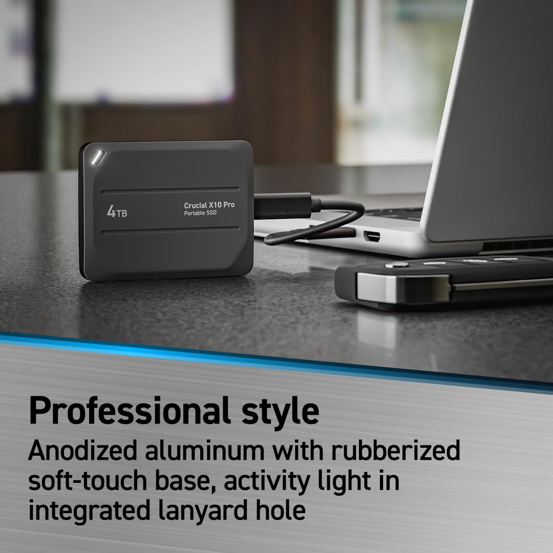 Crucial X10 Pro 4TB Portable SSD - Up to 2100MB/s Read, 2000MB/s Write - Water and dust Resistant, PC and Mac, with Mylio Photos+ Offer - USB 3.2 External Solid State Drive - CT4000X10PROSSD902