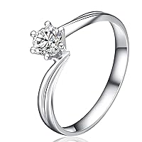 Solid 10/14/18K Gold Engagement Ring Classic Solitaire Round 0.5ct Moissanite Ring for Women 6 Prong Setting