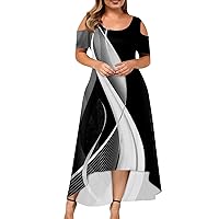 Plus Size Independence Day Bohemian Dress Womans Short Sleeve Birthday Polyester Comfy Evening Dresses for White 4XL
