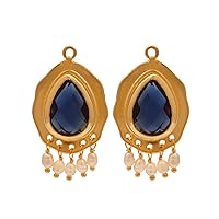 14k Gold Plated Earring Pair Geometric Design Gemstone Connector Faceted Cut Collet Setting Gemstone DIY Jewelry Finding, W-4293 (Iolite & Pearl)