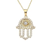 CHIC WHITE TOPAZ HAMSA PENDANT NECKLACE IN YELLOW GOLD - Gold Purity:: 14K, Pendant/Necklace Option: Pendant With 22
