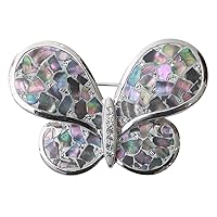 Mother of Pearl Mosaic Butterfly Flower Design Rhinstone Crystal Shell Fashion Sweater Shawl Scarf Clip Pin Jewelry Brooch