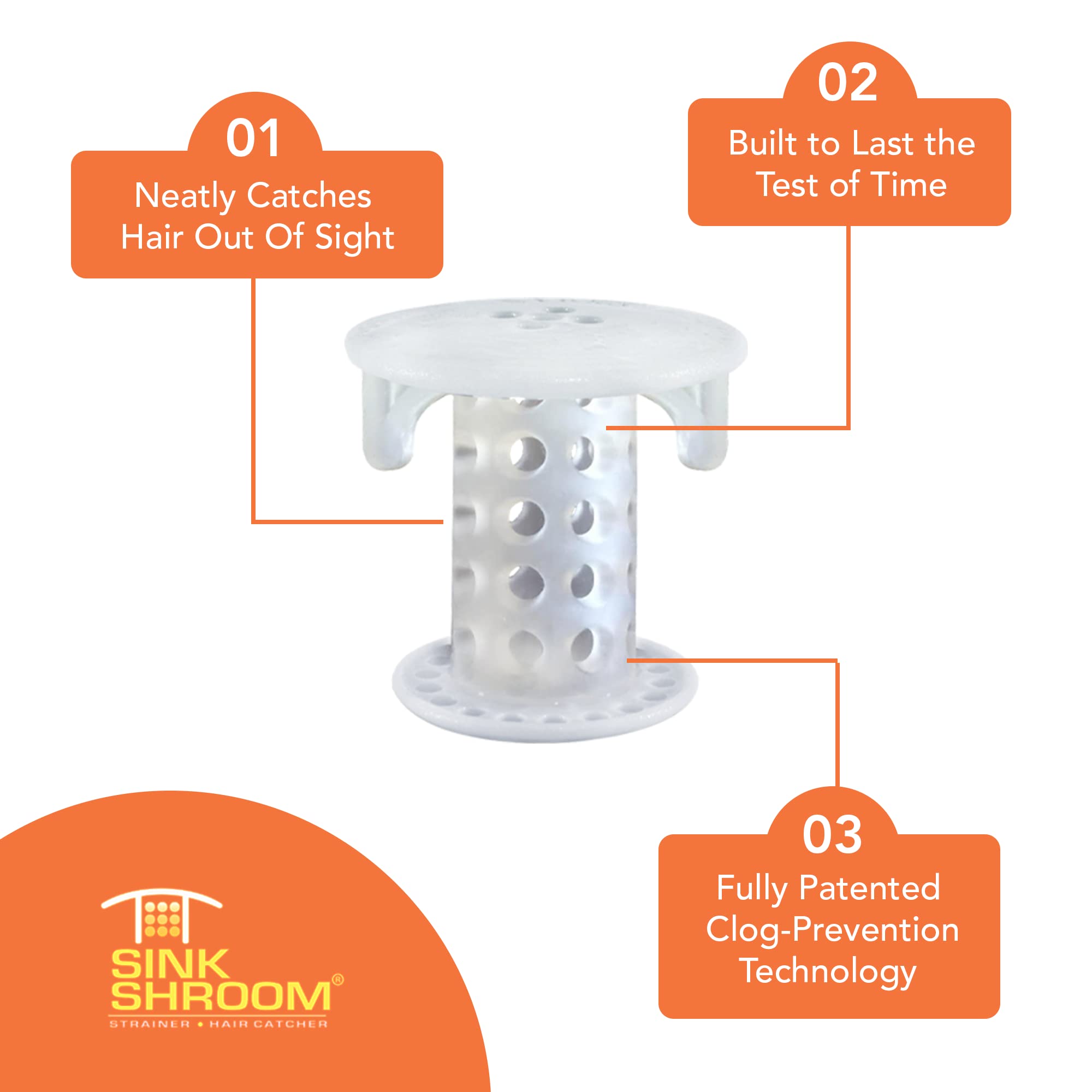 SinkShroom SSCLE988 The Revolutionary Sink Drain Protector Hair Catcher/Strainer/Snare, Clear