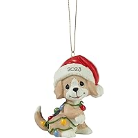 Precious Moments Puppy Ornament | Tangled In Christmas Fun 2023 | Dated Dog Bisque Porcelain Ornament | Holiday Decor & Gifts | Hand-Painted