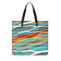 Colorful Waves PU Leather Tote Bag Top Handle Satchel Handbags Shoulder Bags for Women Men
