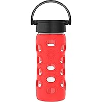 Lifefactory 12-Ounce BPA-Free Glass Water Bottle with Classic Cap and Protective Silicone Sleeve, Apple Red