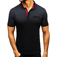 Men's Button Tee Shirt Gradient Print Henley Shirt Stylish Workout Tees Short Sleeve Summer T-Shirt Fitted Sport Tops