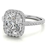 10K Solid White Gold Handmade Engagement Ring 5.0 CT Elongated Cushion Cut Moissanite Diamond Solitaire Wedding/Bridal Ring for Women/Her, Awesome Ring Gift for Her