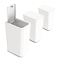 N. NETDOT 3 Pack 10L / 2.6 Gallon Small Trash Can with Lid, Bathroom Garbage Can with Pop-Up Lid, Waste Basket for Bathroom, Kitchen, Bedroom, Powder Room, Craft Room, Office, College (Off White)
