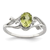 925 Sterling Silver Polished Open back Rhodium Plated Diamond and Peridot Oval Ring Measures 2mm Wide Jewelry for Women - Ring Size Options: 6 7 8 9