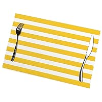 (Lemon Zest Yellow Stripes Pattern) Rectangular Printed Polyester Placemats Non-Slip Washable Placemat Decor for Kitchen Dining Table Indoor Outdoor Placemats 12x18in