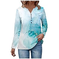 Long Sleeve Workout Tops for Women V Neck Shirts Sweatshirt Button Down Blouse Henley Neck Tee Printed Pullover Tops