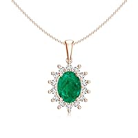 Natural Emerald Diana Pendant Necklace with Diamond for Women in Sterling Silver / 14K Solid Gold