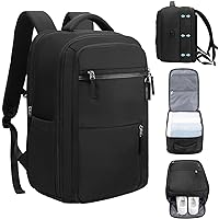 Hp hope Travel Backpack for Women Men, Expandable Airline Approved Carry On Backpack Flight Approved, Waterproof Hiking Weekender Backpack with USB Charging Port & Shoes Compartment, Black