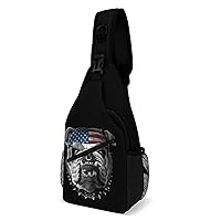 American Flag Bulldog Printed Crossbody Sling Backpack Multipurpose Chest Bag Daypack for Travel Hiking