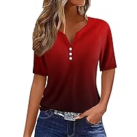 Valentines Gifts for Him,Womens Tops Henley V Neck Button Down Short Sleeve Printed T Shirts 2024 Summer Trendy Oversized Bohemia Blouse Scrubs for Women Set