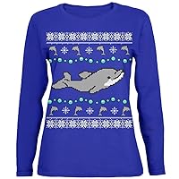 Animal World Ugly Christmas Shirts for Women, Adults Xmas T Shirt, Long Sleeve Dolphin Tee, Holiday Graphic Tees