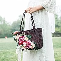 British Style Woven Faux Flower Handbag Women Lace Bow Straw Bag Beach Tote Bag