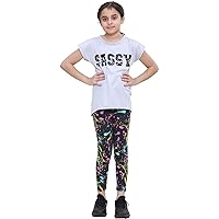 Girls Top Kids Short Sleeves Grey Sassy Print Splash T Shirt Legging Outfit Set
