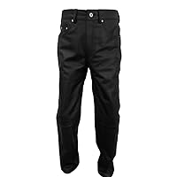 Mens Real Black Cow Leather Sexy 501 Style Jeans Pants Trouser Bikers