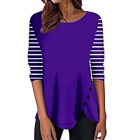 Shirts for Women 2023 3/4 Length Sleeve V-Neck Tunic Tops Quater Sleeve Dressy Holiday Tees Loose Fit Blouses Gifts