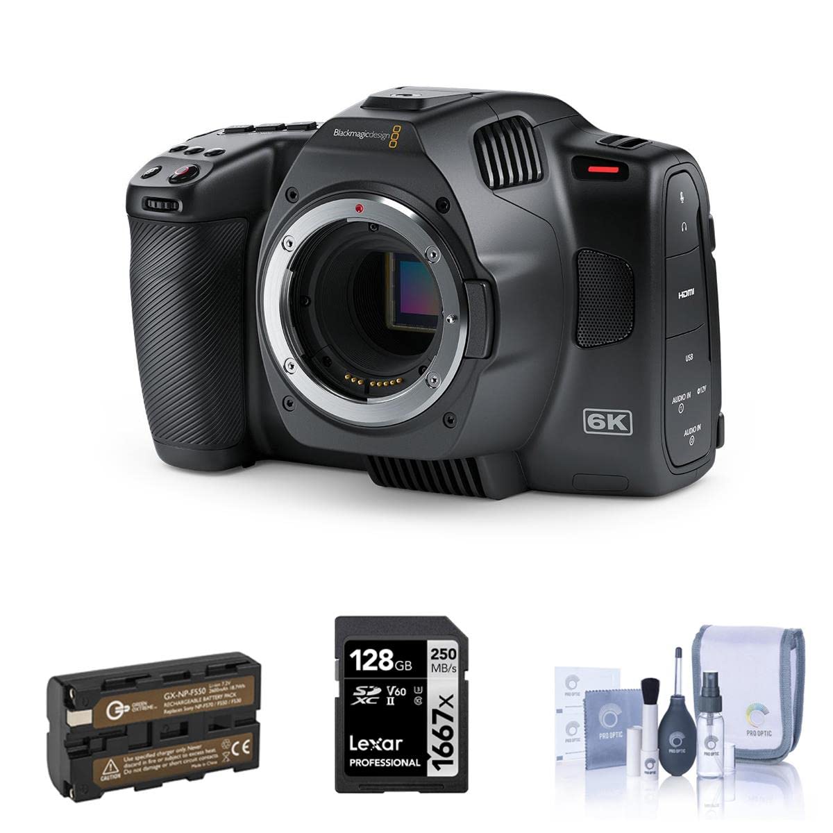 Blackmagic Design Pocket Cinema Camera 6K G2 Bundle with 128GB SD Card, Extra Battery, Cleaning Kit