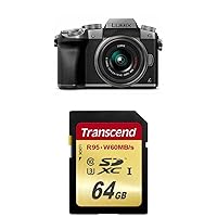PANASONIC LUMIX G7 4K Mirrorless Camera, with 14-42mm MEGA O.I.S. Lens, 16 Megapixels, 3 Inch Touch LCD, DMC-G7KS (USA SILVER) with Transcend 64 GB Memory Card