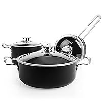 Stainless Steel Cookware Set, Black 6-Piece Pot Set, Kitchen Cookware Sets with Glass Lids, Stay-Cool Handle, Oven Safe, Works with Induction, Electric and Gas Cooktops