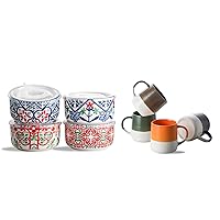 Ceramic Bowls with Lids & 16 Ounce Coffee Mugs Set of 4