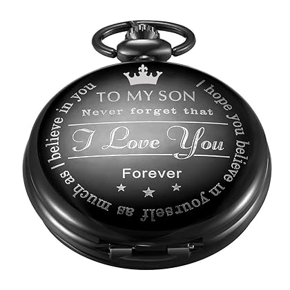 LYMFHCH Personalized Pocket Watch with Chain, Engraved “to My Son” “I Love You” Used for Birthday Christmas Graduation Gifts Pocket Watches