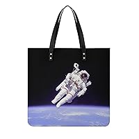 Astronaut Printed Tote Bag for Women Fashion Handbag with Top Handles Shopping Bags for Work Travel