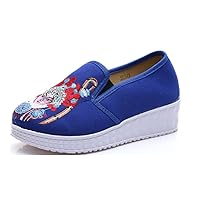 Women and Ladies Chinese Face Embroidery Casual Sneaker Shoe Blue