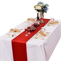 Pack of 10 Satin Table Runners 12 x 108 Inches for Wedding Party Engagement Event Birthday Graduation Banquet Decoration (Colors Optional) (Red)