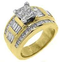 14k Yellow Gold Invisible Princess & Baguette Diamond Engagement Ring 2.08 Carats