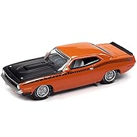 1970 Plymouth AAR Barracuda Vitamin C Orange with Black Stripes and Hood and Collector Tin Limited Edition to 4540 Pieces Worldwide 1/64 Diecast Model Car by Johnny Lightning JLCT005-JLSP108A