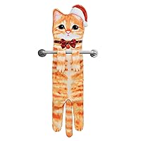 Cat Funny Hand Towels for Bathroom Kitchen - Cute Decorative Cat Decor Hanging Washcloths Face Towels Super Absorbent Soft - House Warming Christmas Birthday Gifts for Women Mom Cat Lovers-Orange