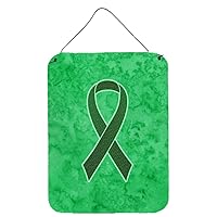 Caroline's Treasures AN1221DS1216 Emerald Green Ribbon for Liver Cancer Awareness Wall or Door Hanging Prints Aluminum Metal Sign Kitchen Wall Bar Bathroom Plaque Home Decor Front Door Plaque, 12x16,