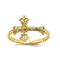 Jewelry Affairs 14K Real Yellow Gold Diamond Cut Crucifix Ring, Size 7