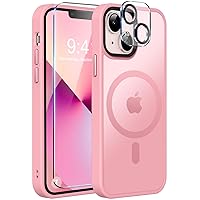 MOCCA Strong Magnetic for iPhone 13 Case, [Compatible with Magsafe][Screen Protector+Camera Lens Protector] Translucent Matte Back Slim Shockproof Case for iPhone 13 Phone Case 6.1