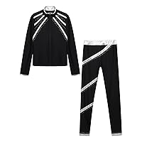 TiaoBug Kids Girls Figure Skating Outfits Roller Ice Skating Practice Training Suit Spiral Jacket Pants Tracksuit Set Silver 12 Years