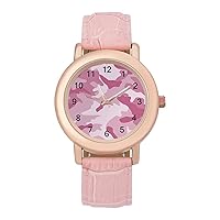 Pink Camouflage Women's PU Leather Strap Watch Fashion Wristwatches Dress Watch for Home Work