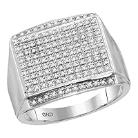 The Diamond Deal 10kt White Gold Mens Round Diamond Rectangle Cluster Ring 3/8 Cttw