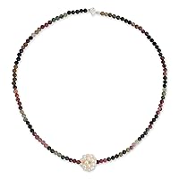 NOVICA Handmade Cultured Freshwater Cultured Freshwater Pearl Tourmaline Necklace Beaded Fine Silver Multicolor White Thailand Birthstone 'Ivory Chrysanthemum'