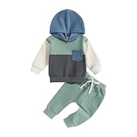 Toddler Baby Boy Clothes Color Block Hoodie Pullover Sweatshirt Tops and Jogger Pants Set 2Pcs Fall Winter Outfits
