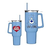 Silver Buffalo Care Bears Grumpy Bear Like I Care Stainless Steel Tumbler with Handle and Straw, Fits in Standard Cup Holder, 40 Ounces