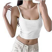 Womens Basic Crop Undershirts Sexy Deep U Neck Spaghetti Strap Cami Tops Sleeveless Cotton Casual Slim Fit Tank Tops